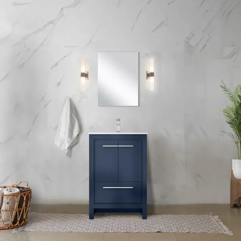 Navy Blue Bath Vanity 24"W x 20"D, Cultured Marble Top with Chrome Faucet Set for Bathroom Sink