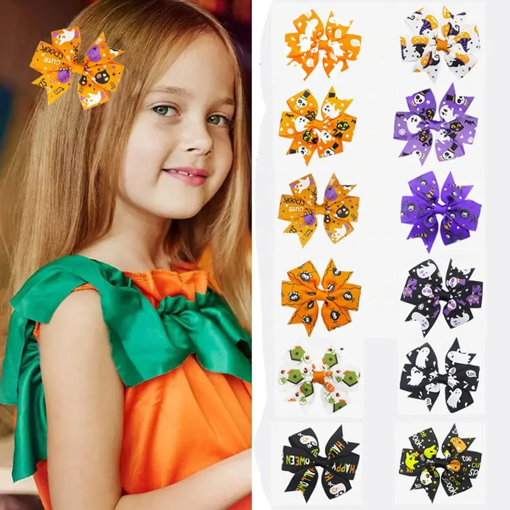 

Funny Skeleton Halloween Bow Hair Clip Pumpkin Spider Pumpkin Hairpin Skull Letter Bat Duckbill Clip Female/Children