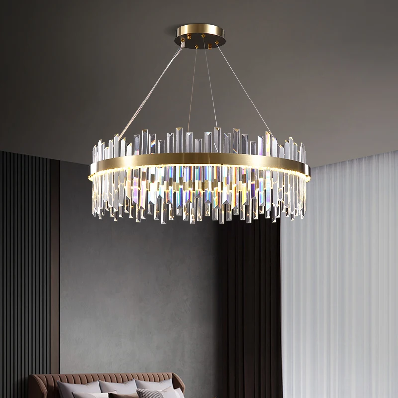 Kobuc Modern Luxury Crystal Chandelier Gold Light Living Room LED Lamp Modern Round/Rectangular Dining Decor Chandelier Light