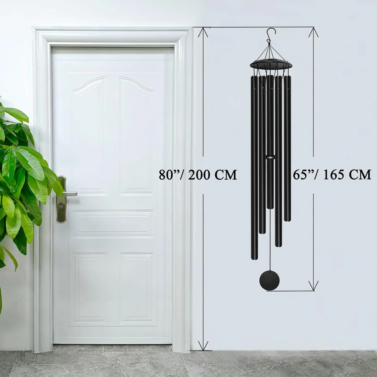 65 Inch Extra Large Outdoor Wind Chimes Deep Tone Metal Sound Chime Deep Resonance Patio Garden Porch Yard Decorative Hanging Chimes, Black