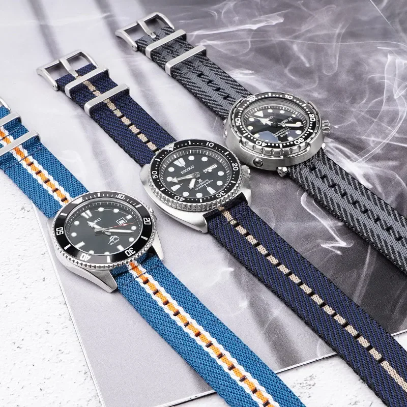 Bracelet en Nylon 18mm 20mm 22mm 24mm, Bracelet de montre en toile à rayures tissées pour hommes et femmes, Bracelet de Sport à dégagement rapide pour Casio Seiko