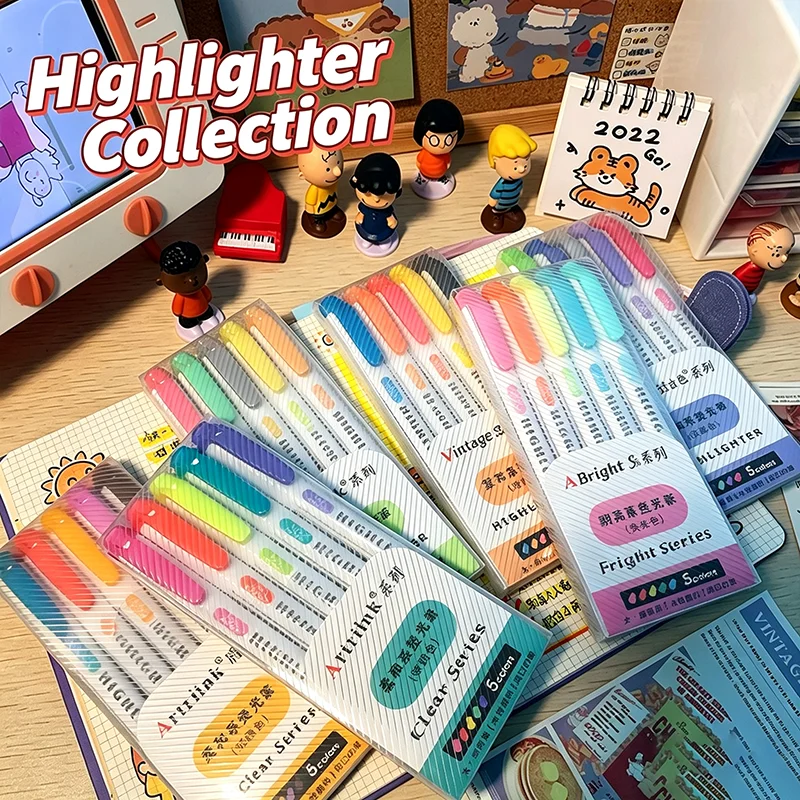 5Pcs Dual Tip Highlighters – Chisel & Fine Tip, Bright Assorted Colors, Quick-Dry for Note Taking & Bible Study – Choose from 6