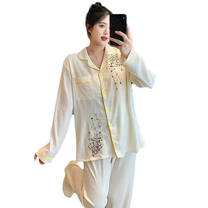 Pjs مجموعة بيجامة نسائية مجموعة بيجامة شتوية دافئة ملابس منزلية عصرية ، بيجامة مطرزة سترة لطيف لينة بيجامة مجموعة