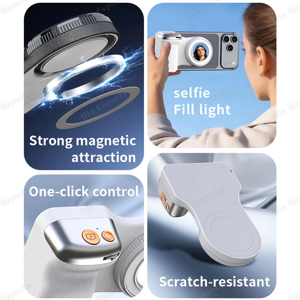 Magnetic Camera Hand Grip Bluetooth Remote Control Shooting Aid Phone Zoomable Stabilizer Handle For Android IOS Smart Phone R12