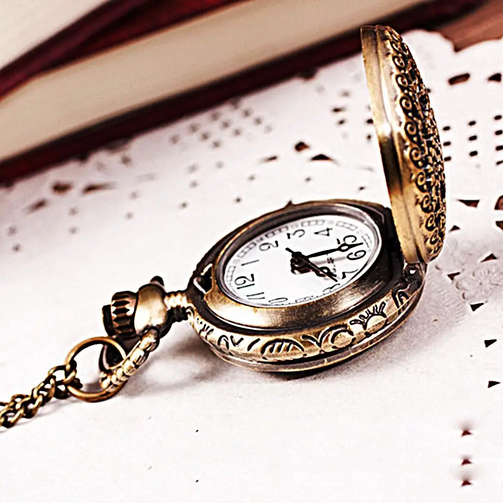 Vintage Hollow Watch Flower Engraved Chain Necklace Gifts