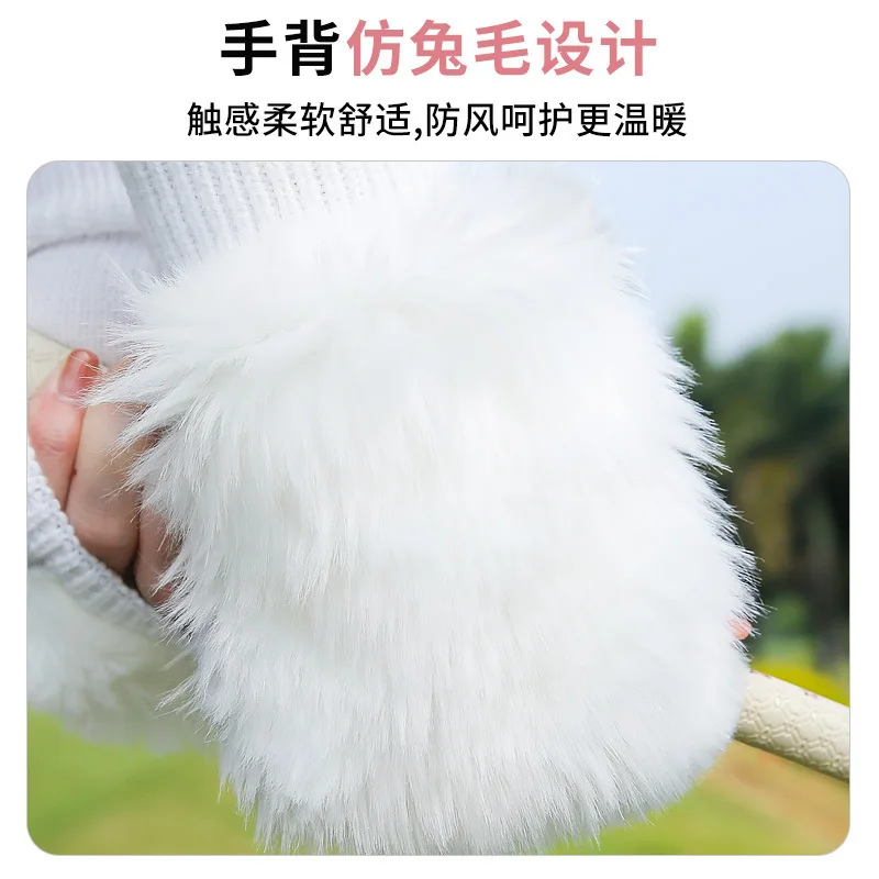 PGM جولف نصف اصبع قفازات النساء شتاء دافئ الأرنب الفراء تقليد تمتد محبوك اليد اليمنى اليسرى #5