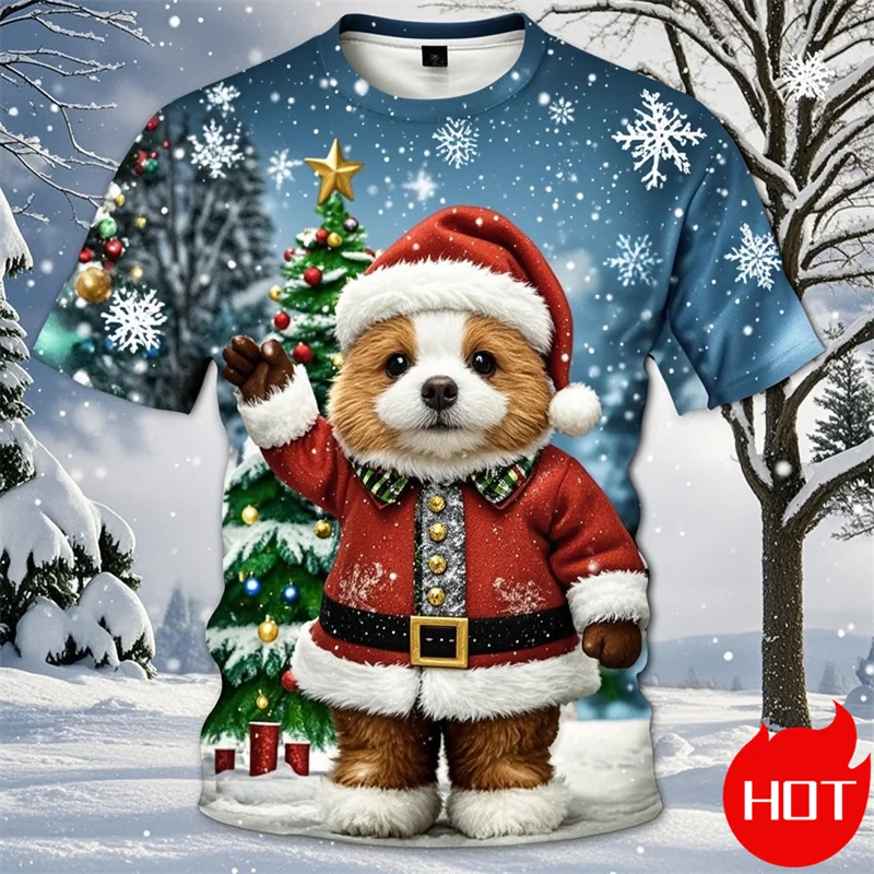 Summer Fashion 3D Print Merry Christmas T Shirt Cute Santa Xmas Christmas Trees Graphic T-shirts Men Funny Streetwear Tee Shirts