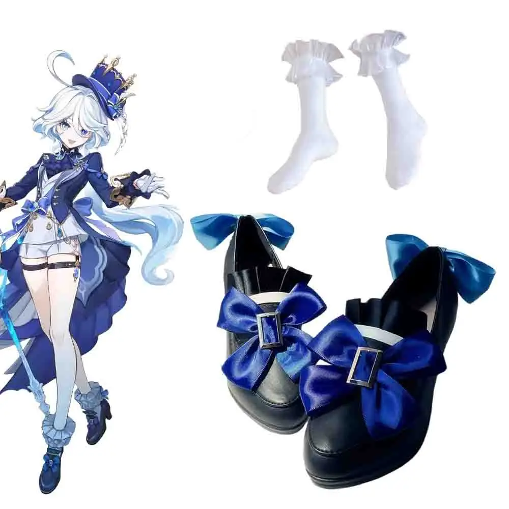 Zapatos de Cosplay de Fontaine Furina de Genshin Impact para mujer, botas con lazo de Lolita, tacones altos, accesorios de fiesta de disfraces de Halloween