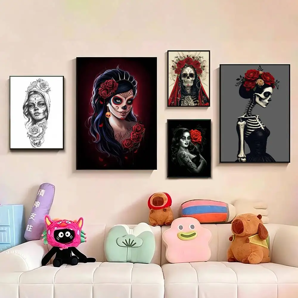 

S-Skull Girl C-Catrina Poster Perfect Space Sticker Self Adhesive for Office Home Theater Wall Art Decor Fancy Gift