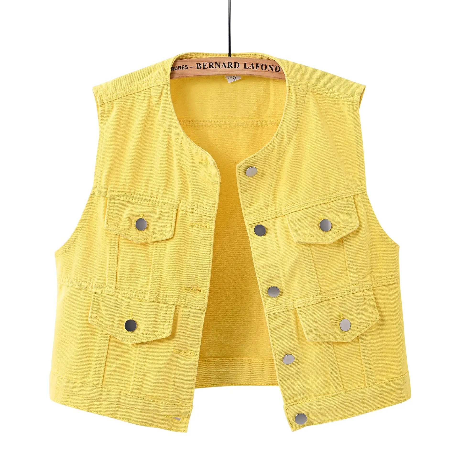 Women's Slim Fit Denim Vest Trendy round Neck Sleeveless Casual Fashion Short Vest Shoulder Detail
