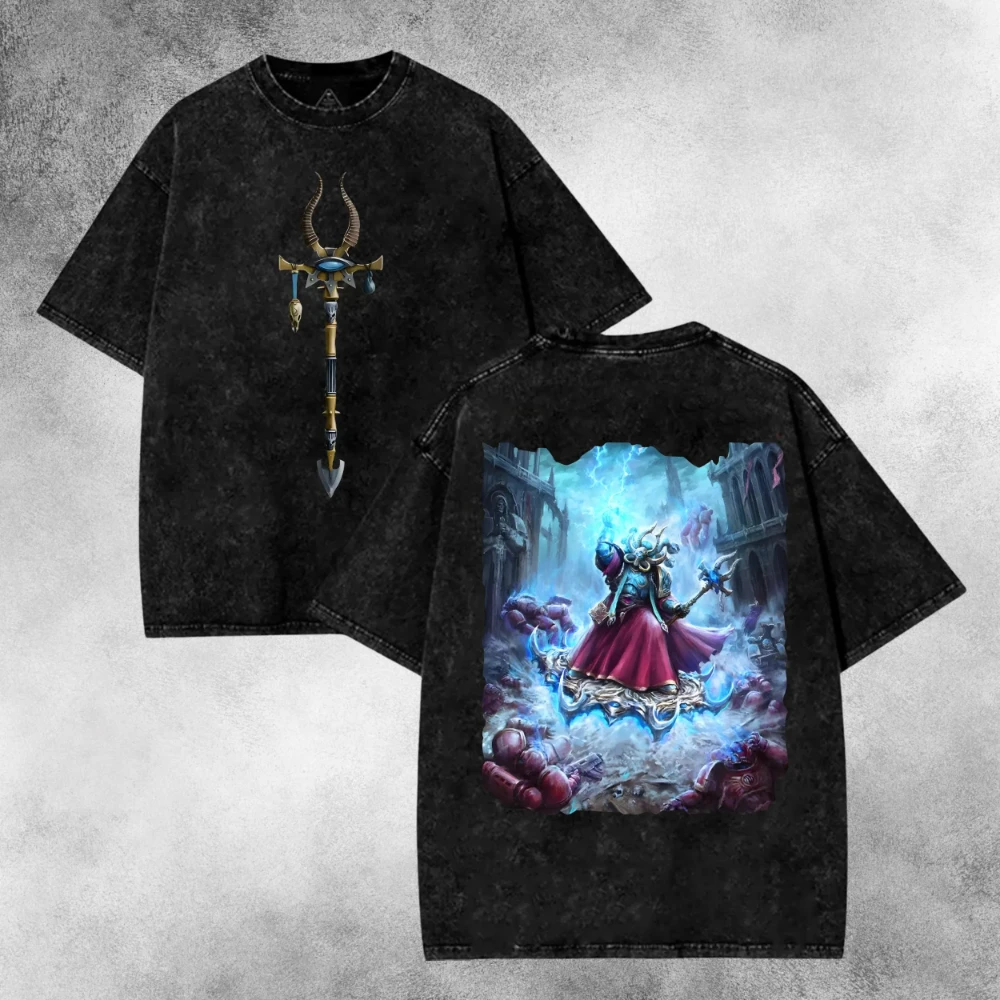 Warfare Unisex Fit Washed T Shirt, Dark Fantasy Battle Mage Graphic Tee, Epic RPG Gamer Aesthetic Shirt Vintage Warrior Art Gift