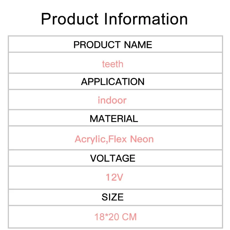 الأسنان LED ضوء النيون مصباح طاولة الحفلات النيون تسجيل لمتجر نافذة الفن غرفة ديكور أضواء النيون الملونة ليلة ضوء غرفة ديكور