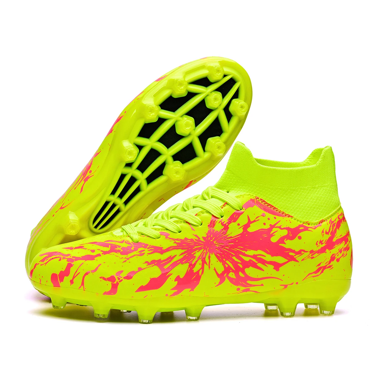 Men AG/FG Firm Ground Football Cleats Anti‑Slip Rubber Sole Breathable PU for Adult Outdoor Lawn Football Match Training