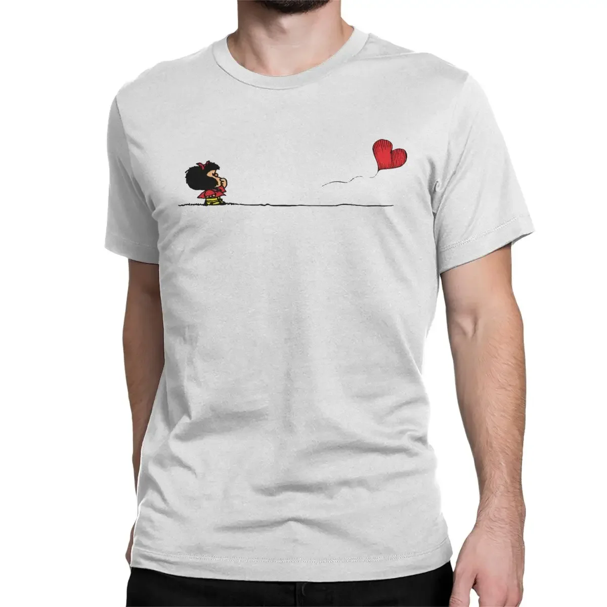 Novelty Mafalda Heart T-Shirt for Men Women Crew Neck Cotton T Shirts Cartoon Short Sleeve Tees Plus Size Clothing