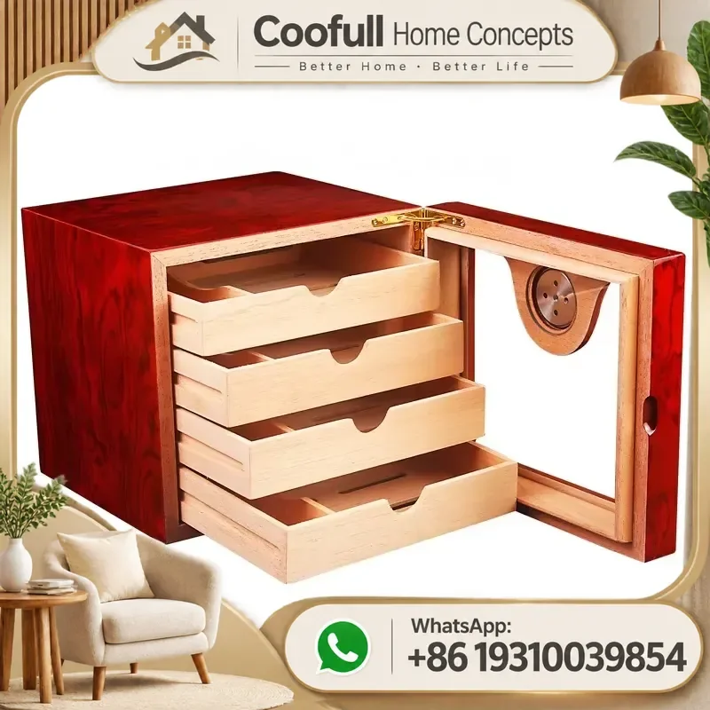 Cigar Humidor Box Cedar Wood Piano Lacquer Glossy Display Cabinet With Humidifier Hygrometer For Cigar Storage
