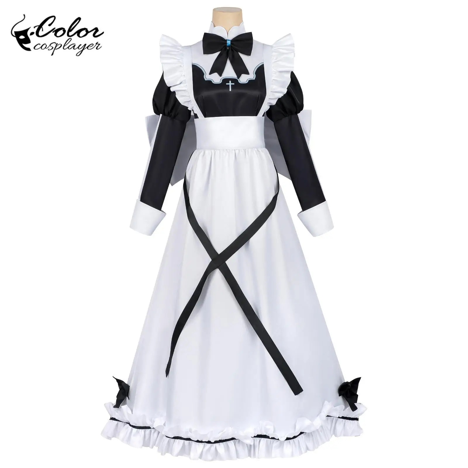 

Anime Game Role Long Lolita Women Maid Cosplay Costume Women Long Sleeved Gown Black Bow Tie Dress Lady Comic Con Outfit