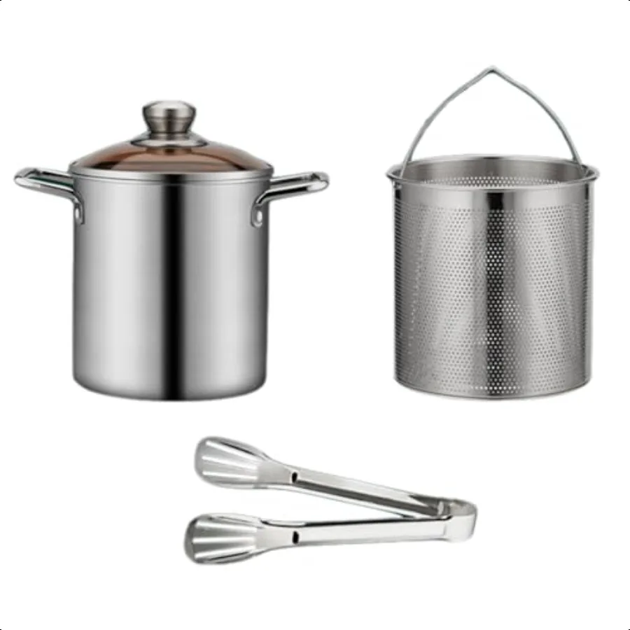 

3L Stainl Steel Oil Filter Pot with Strainer Double Ear Fried Soup Pot With Clip Versatile Deep Fryer for French Fries Chicken