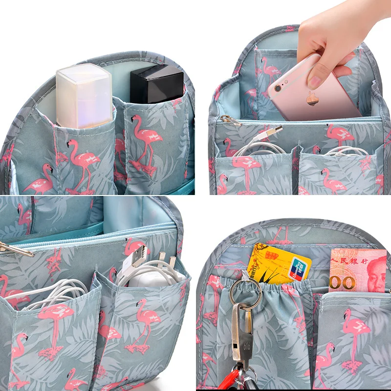 Flamingo Backpack Insert Bags Inner Storage Bag Large Capacity Travel Organizer for Diaper Shoulders Sundries Finishing Handbag