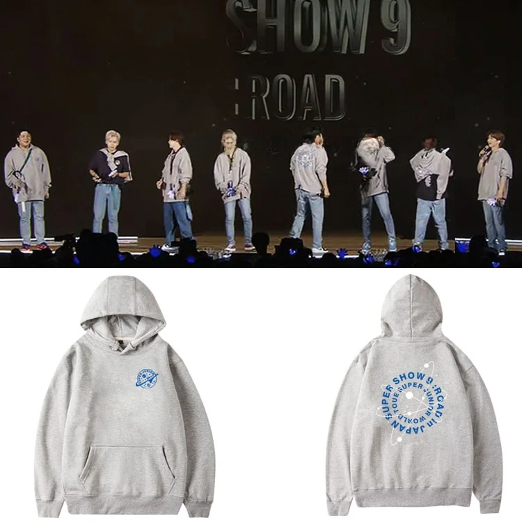 

Super Junior Concert SUPER OW9 Spring Autumn Cotton Hoodie Loose Fit Sweatirt Casual Youthful Sle Printed Crew Ne
