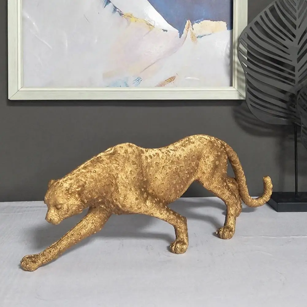 Decorative Leopard Ornament Resin Figurine Golden Leopard Figurine Model Squatting Running Posture Statue Resin for Home