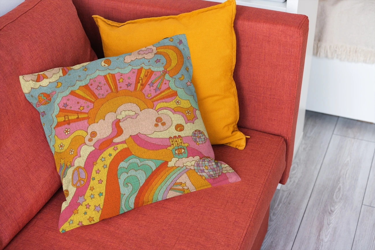 Colorful painting pattern Hand Painted linen cushion cover 45x45Cm square home decoration sofa car cushion cover 1 side printing