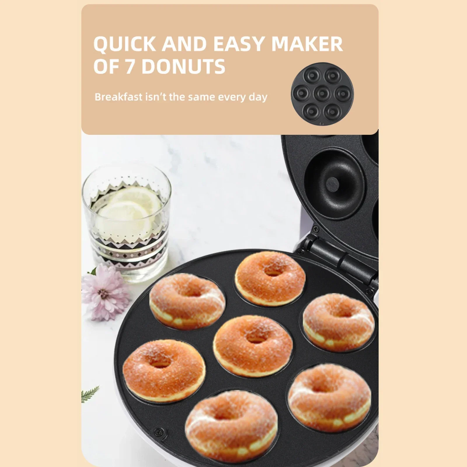 Hot SalesHousehold Donut Maker For Breakfast Non Stick Coating Kitchen Donut Machine 7 Holes Electric Baking Bread Machine 110V-