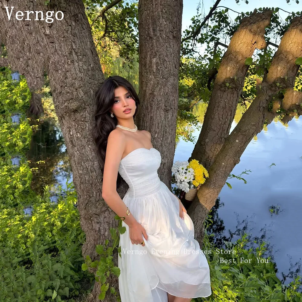 

Verngo Simple Chiffon Evening Dress Strapless A Line Silk Hand made Prom Gown Modern Pleated Party Dresses Customized
