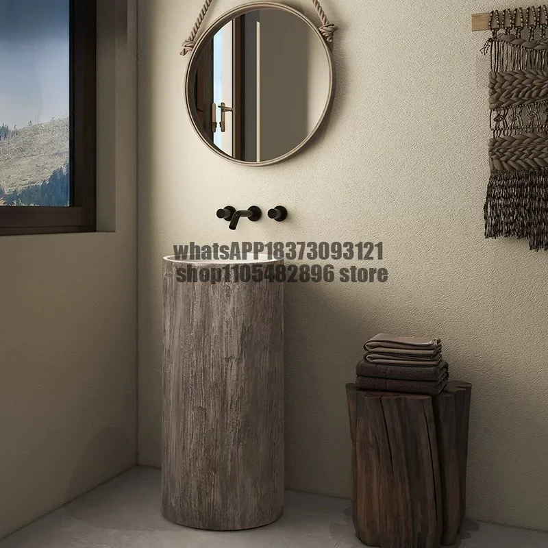 Basin Floor-to-ceiling Art Washbasin Wabi Sand Wind Creative Personality Pillar
