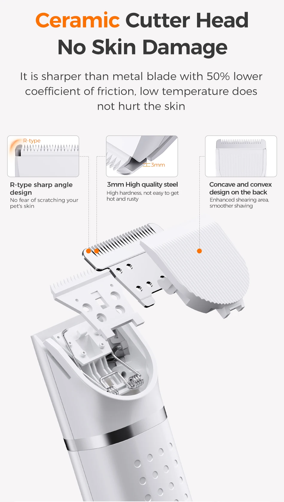 ROJECO Elektrischer Haustiertrimmer, 4-in-1, professionelles Pflegeset für Hunde- und Katzenhaare, multifunktionaler Hundetrimmer, Haarschneidemaschine, Rasierer – Detail 9