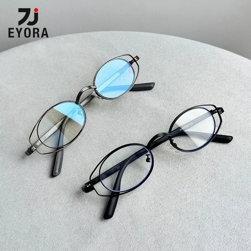 

EYORA Punk Style Oval Metal-Acetate Reading Glasses Anti Blue Ray Myopia and Hyperopia Photochromic Prescription Eyewear Lens