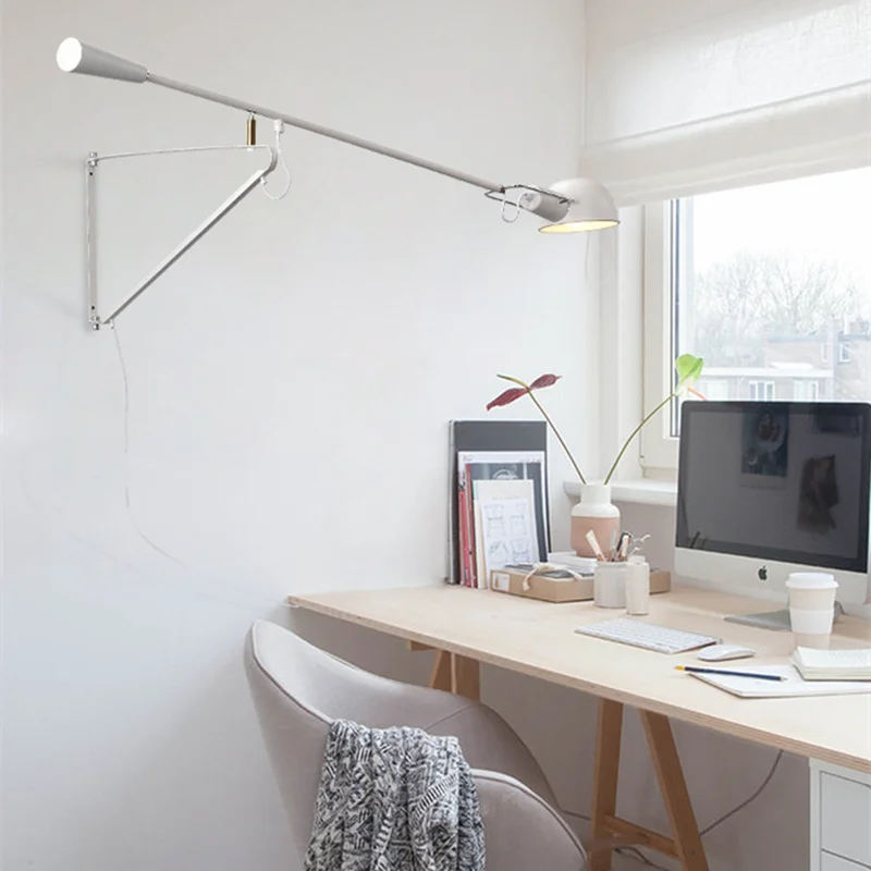 Nordic LED Creative Lighting Long Arm Lamp Living Room Decoration Bedside Study Rotatable Long Pole Swing Industrial Wall lamp