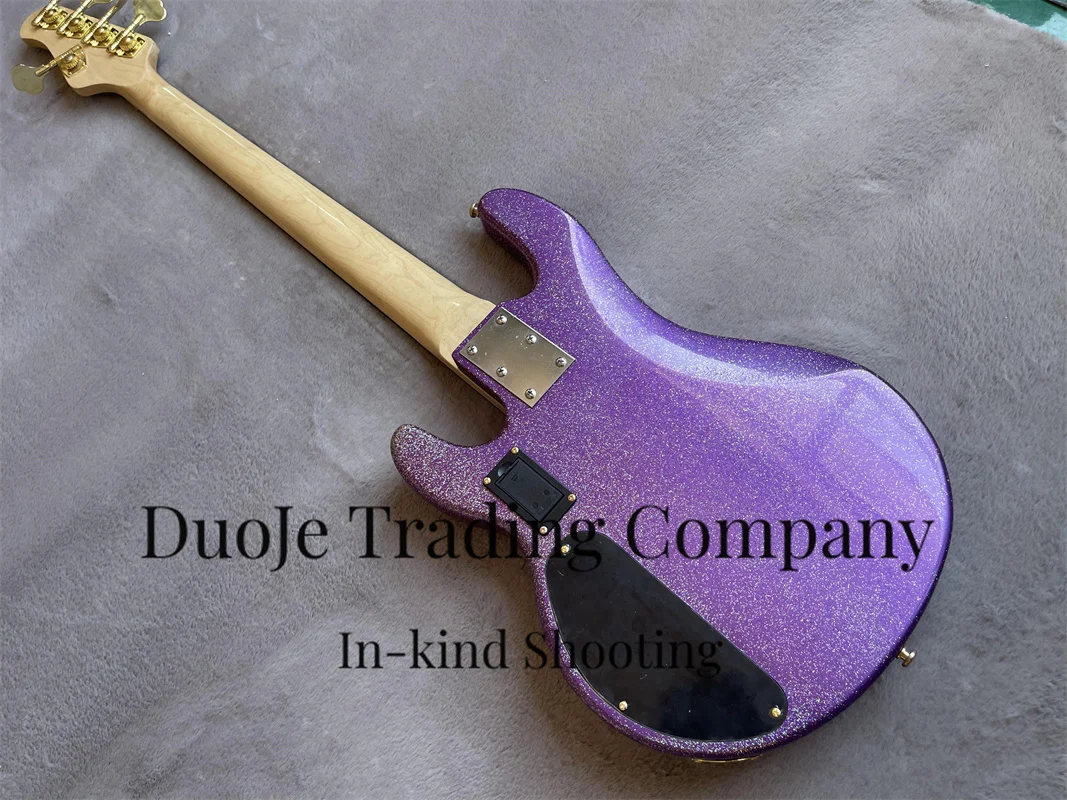 Purple Electric bass Glitter Particle body 5-string bass Rosewood fingerboard Purple square inlaid  white pearl pickup Active