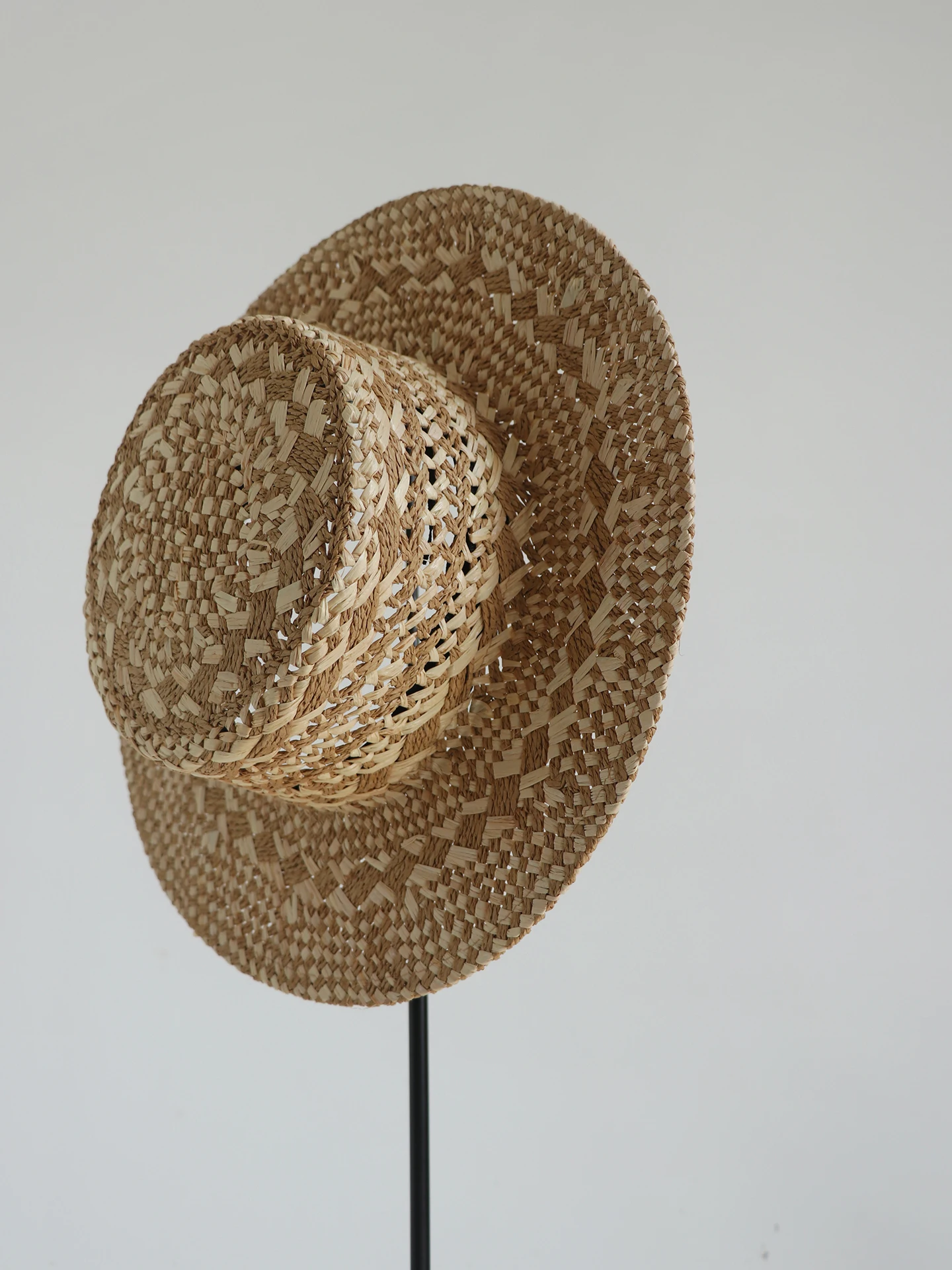 salmoo-laffey-straw-hat-women's-spring-summer-hollow-out-woven-vacation-sunshade-cap-retro-flat-top-wide-brim-breathable