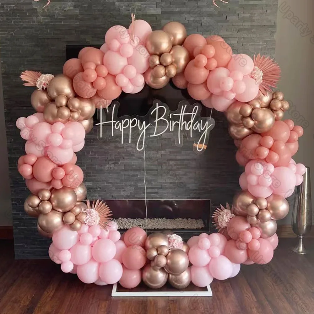 162Pcs Macaron Pink Balloons Garland Arch Retro Bean Pink Skin Chrome Gold Balloon for Baby Shower Wedding Party Decor Globos