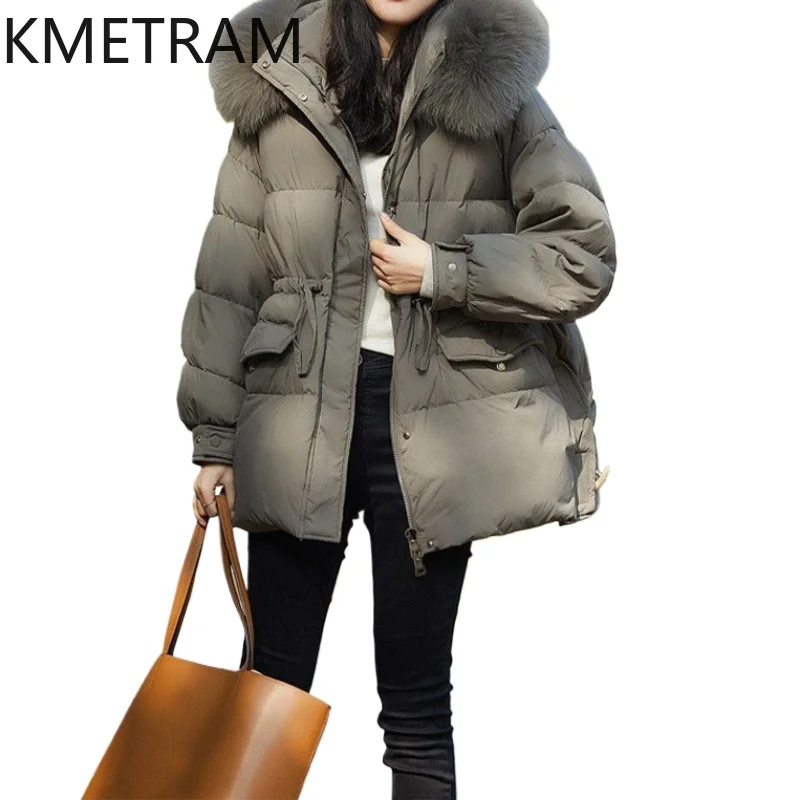 KMETRAM Big Fox Collar Parka Down Jacket New in capispalla giacche imbottite di alta qualità abbigliamento invernale donna 2024 muslimatex