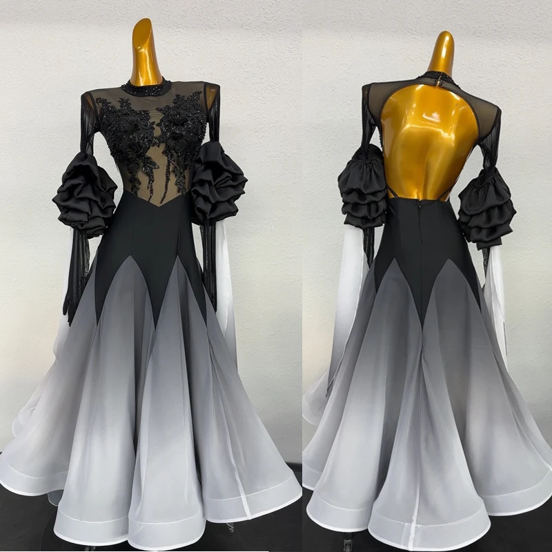 

Ballroom Dance Dress Standard Waltz Competition Dancing Costume Black Gradient Long Dresses Women Tango Modern Dancewear AMY1456