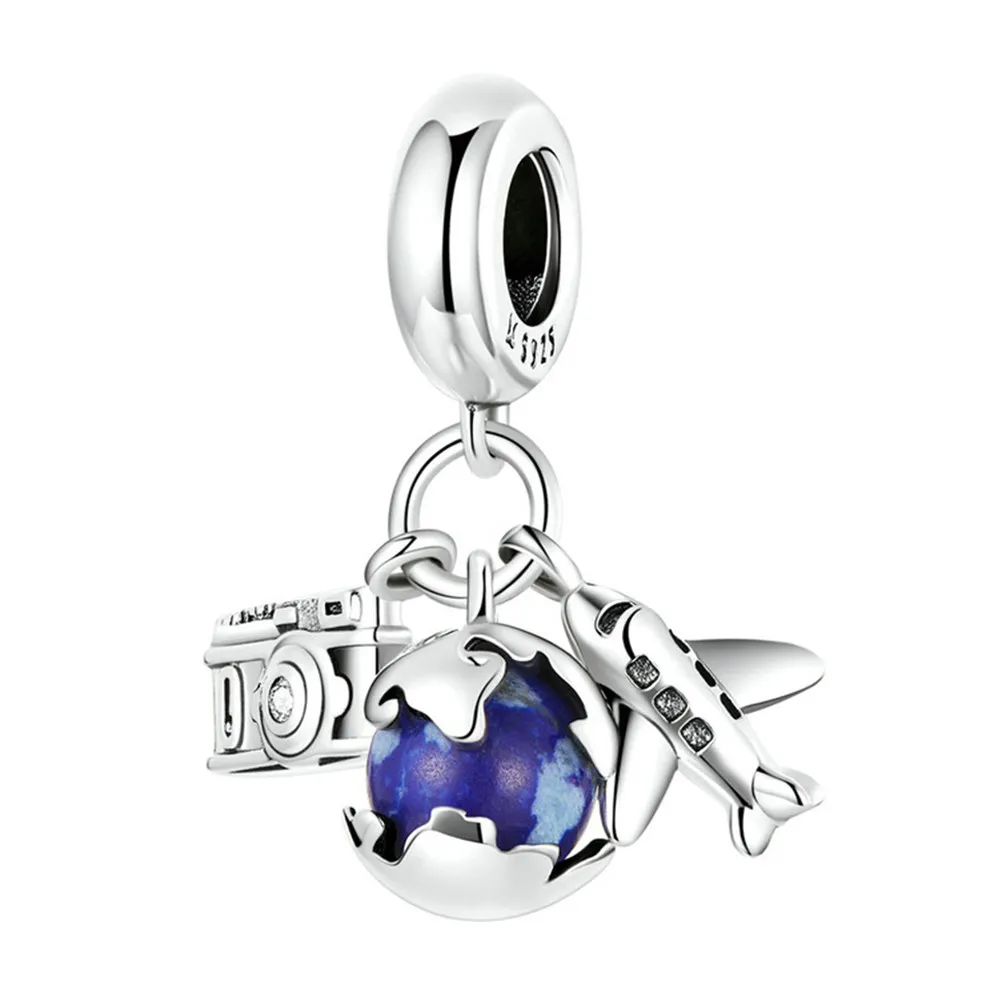 

Silver Globe Pendant S925 Sterling Charms Travel Accessories DIY Jewelry Making Bracelet Parts Necklace Keychains Phone Lanyard