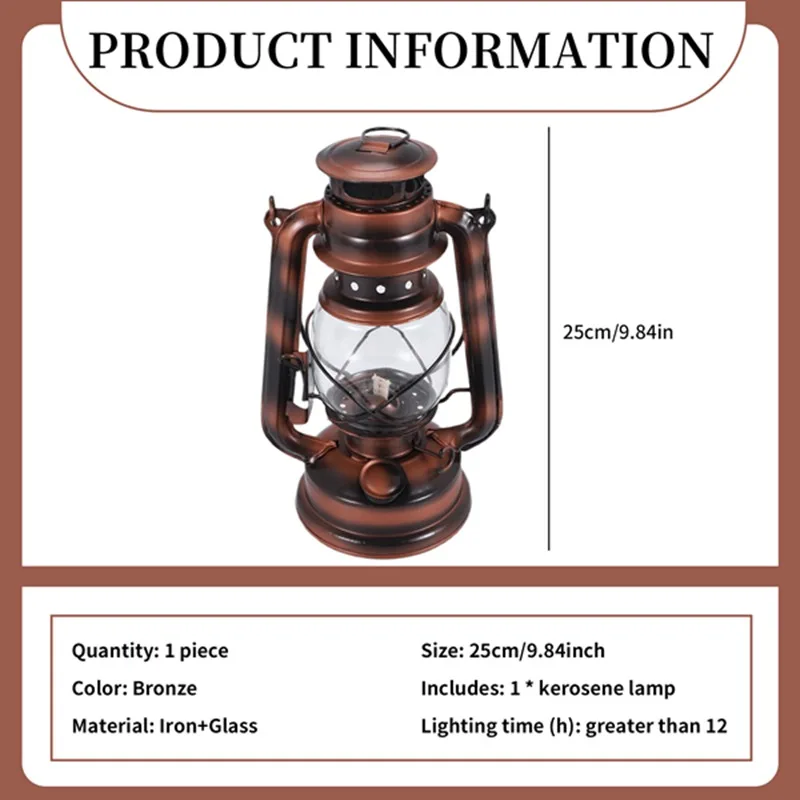 25 см железные антикварные бронзовые масляные фонари (крышка) ностальгическая портативная уличная лампа для кемпинга герметичное уплотнение уличный светильник для кемпинга