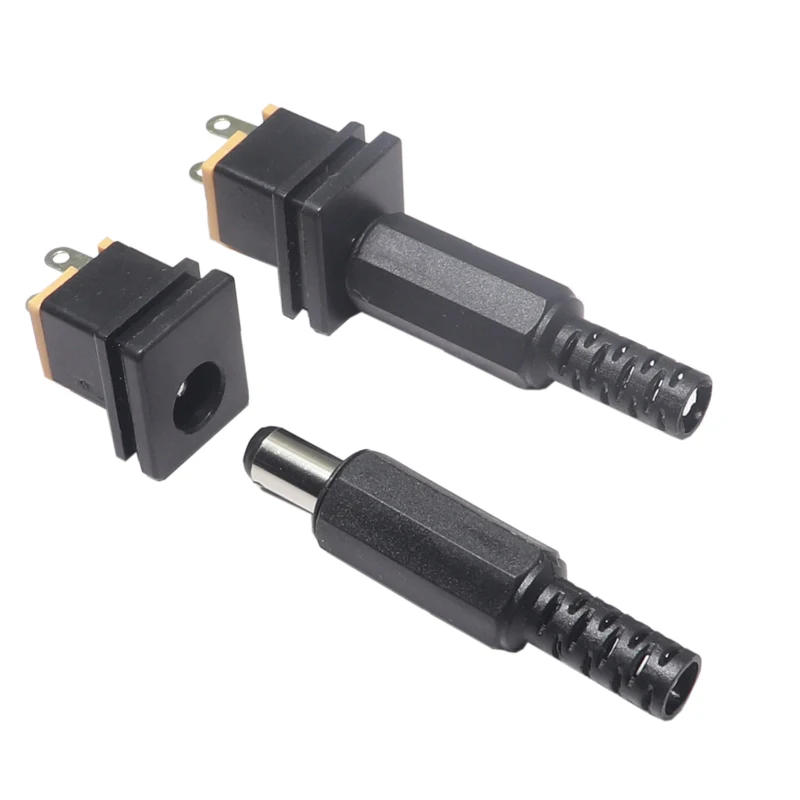 【5PCS】5.5×2.1 DC-015 DC Connectors Square Plug Male Female Jack Socket Nut Panel Mount Power Adapter DC015 5.5*2.1mm 2.0mm 3Pi