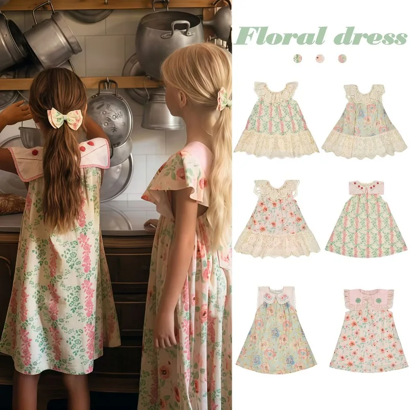 Children's Dress 2026BA Summer Countryside Style Girl Heavy-duty Woven Embroidery Flower Water-soluble Edge Princess Dress