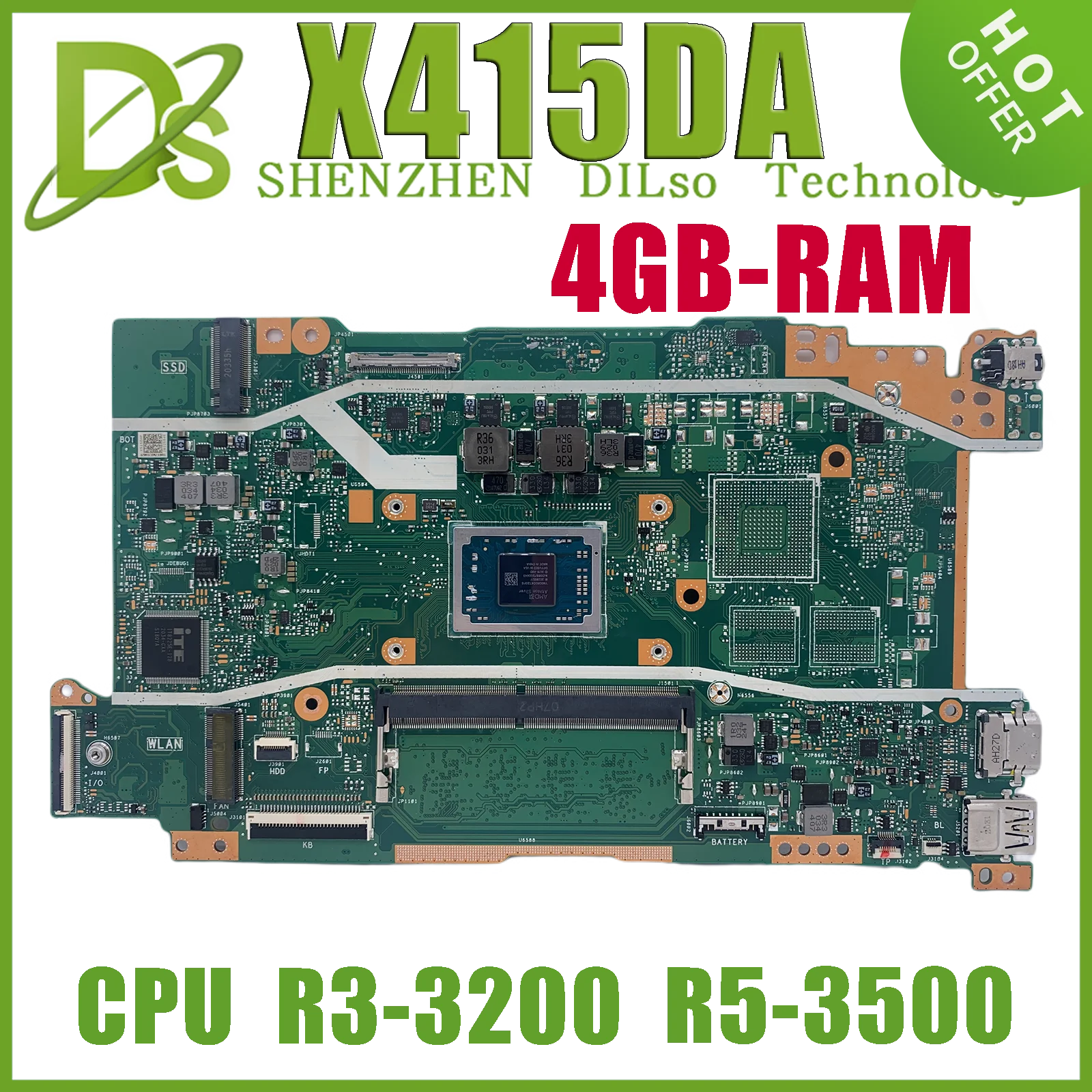 

KEFU X415DA Laptop Motherboard For ASUS Vivo Book 14 X515DA X415DAP X515DAP Mainboard With R3-3200 R5-3500 R7-3700 4GB-RAM