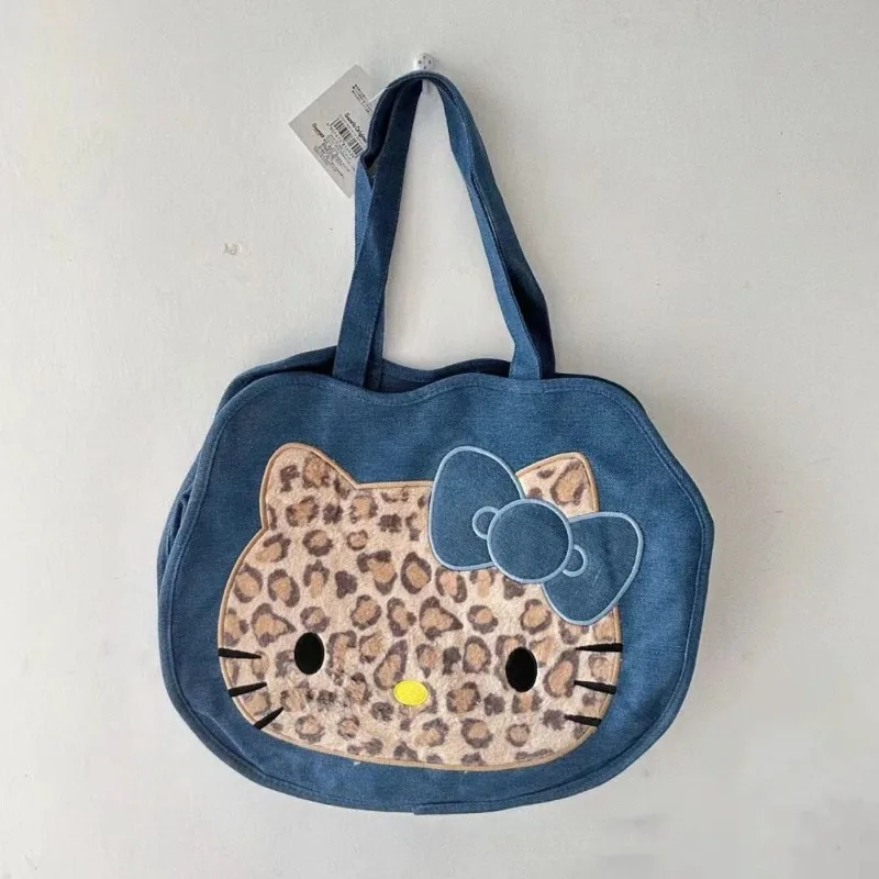 MBTI Hello Kitty Womens Tote Bag Vintage Y2k Large Capacity Canvas Korean Fashion Shoulder Bag Travel Leopard Print New Handbag
