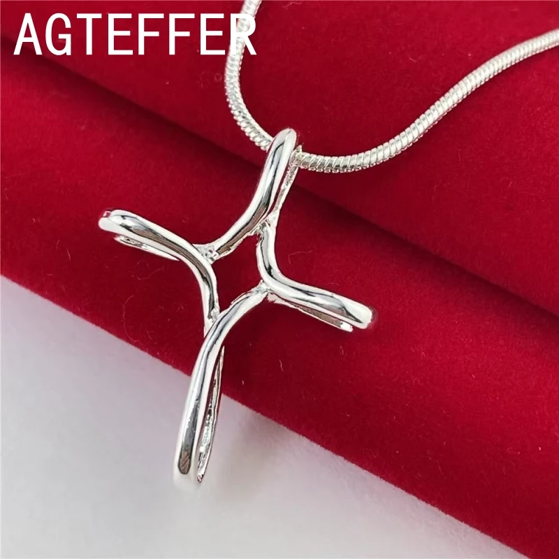 New 925 Sterling Silver 18 Inches Simple Twisted Cross Pendant Necklace Charm Women Men Party Fashion Engagement Gifts Jewelry