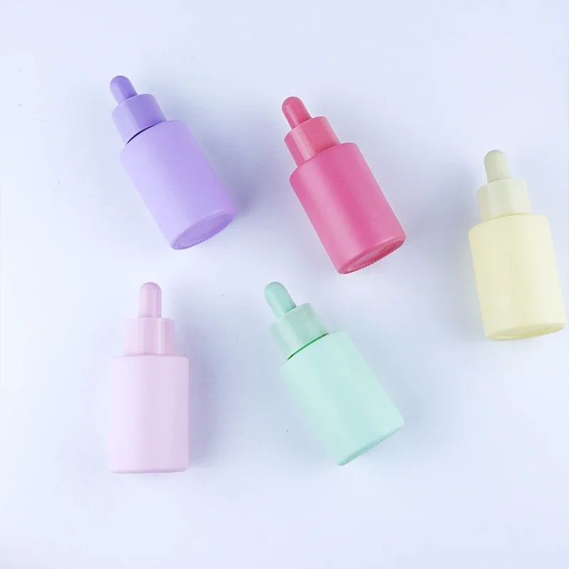 

colorful frosted purple pink yellow blue flat shoulder glass serum dropper bottles,Essential Oil bottle for cosmetic packing