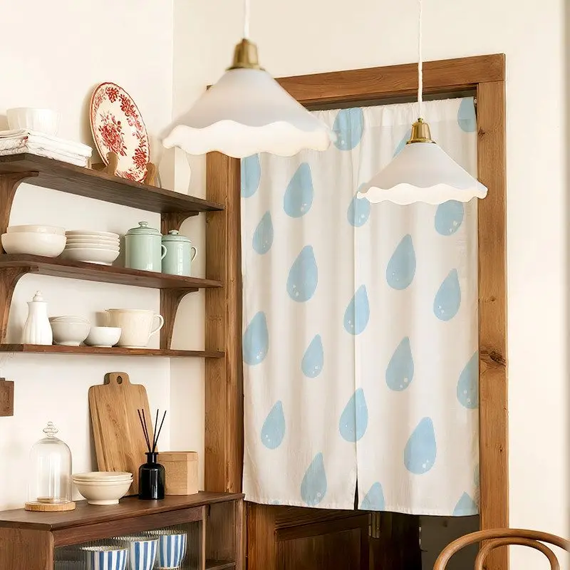 VIKAMA Fun Hand‑drawn Raindrop Noren Split Door Curtain Room Divider Privacy Curtain for Kitchen Entryway Home Decor