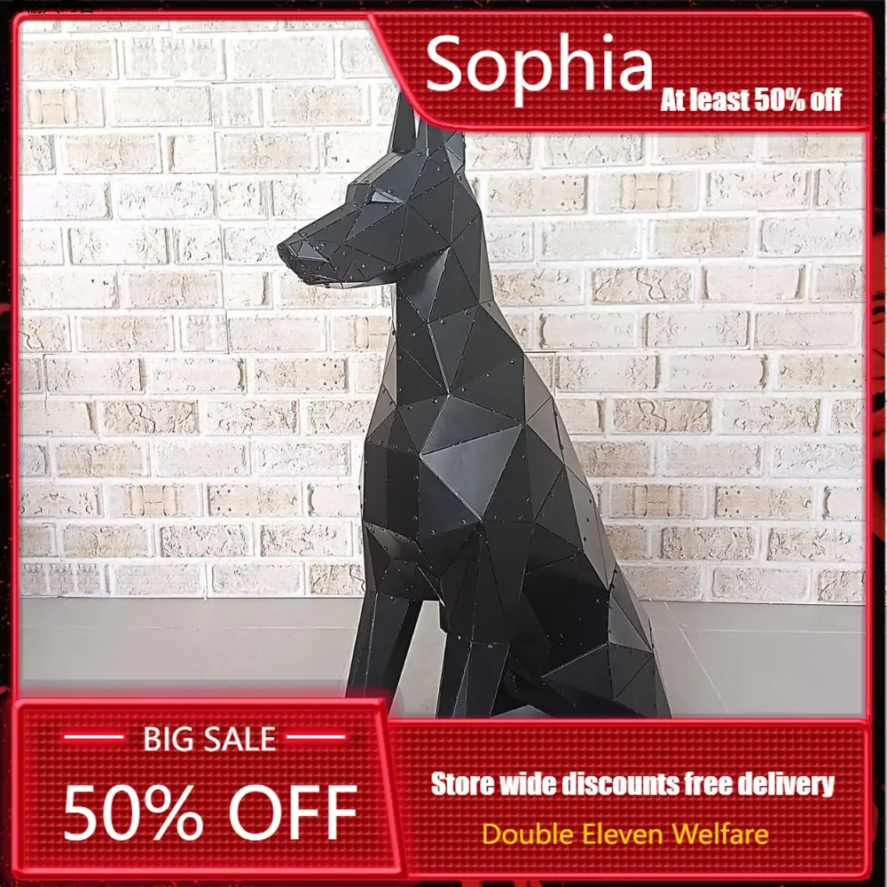 Sitting Doberman Statue, 3D Metal Dog Sculpture, Used for Home Decoration, Indoor and Outdoor Garden Sculptures, Metal Art