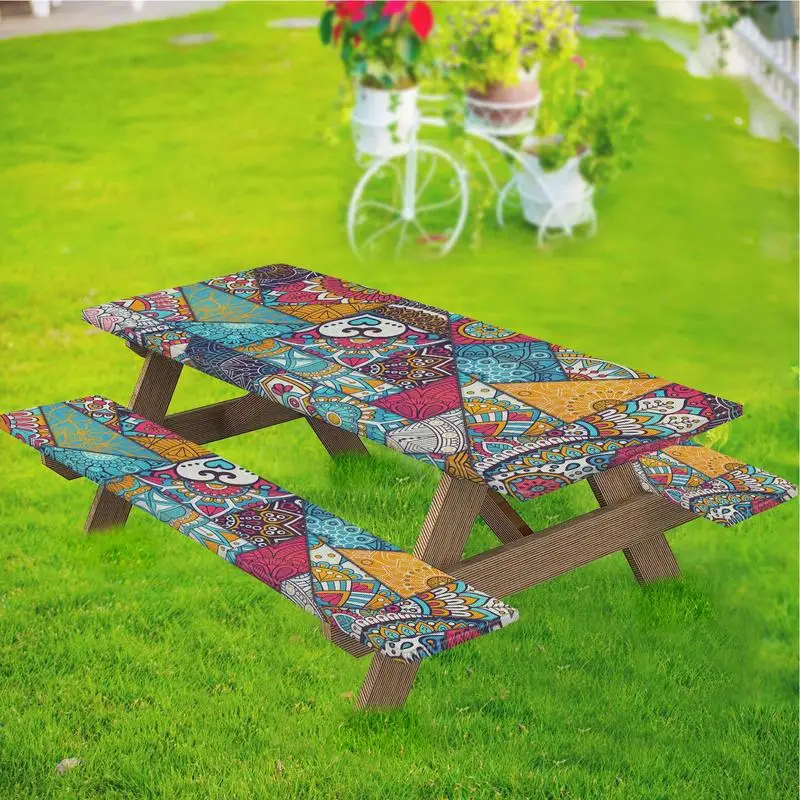 Picnic Table Set With Bench Cover 3pcs Waterproof Outdoor Picnic Tablecloth Set Camping Must-Haves Picnic Supplies For Picnic