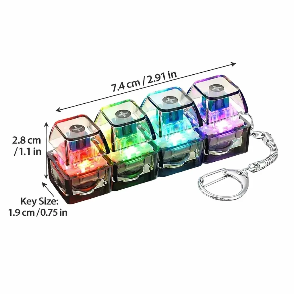 LED 4 Keys Mechanical Keyboard Keychain Fidget Toy With Lights For Adult To Relief Stress Decompression Calming Accessories Gift