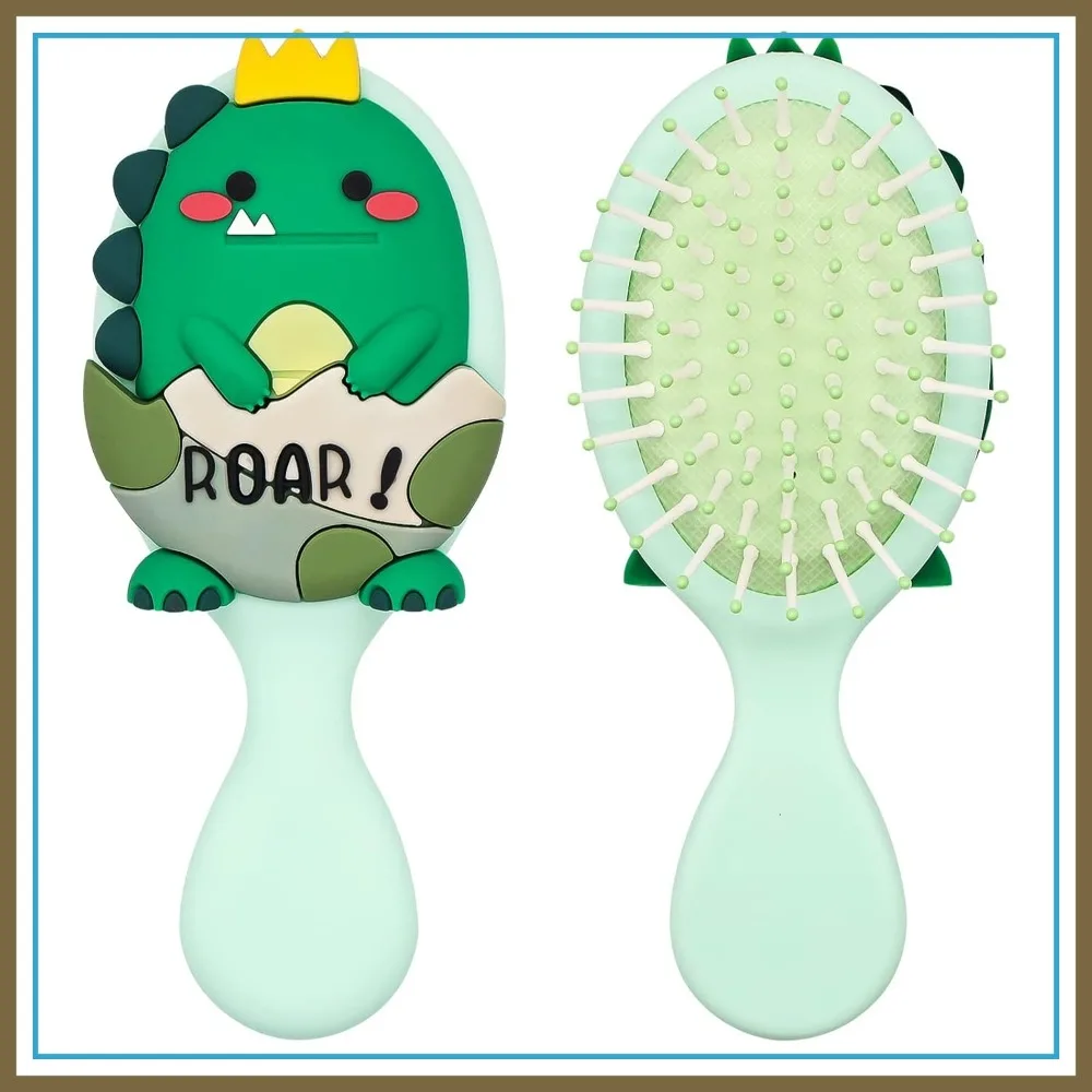 

Mini Dinosaur Hair Brush for Toddlers - Travel Detangler for Thin Hair with Air Cushion - Green