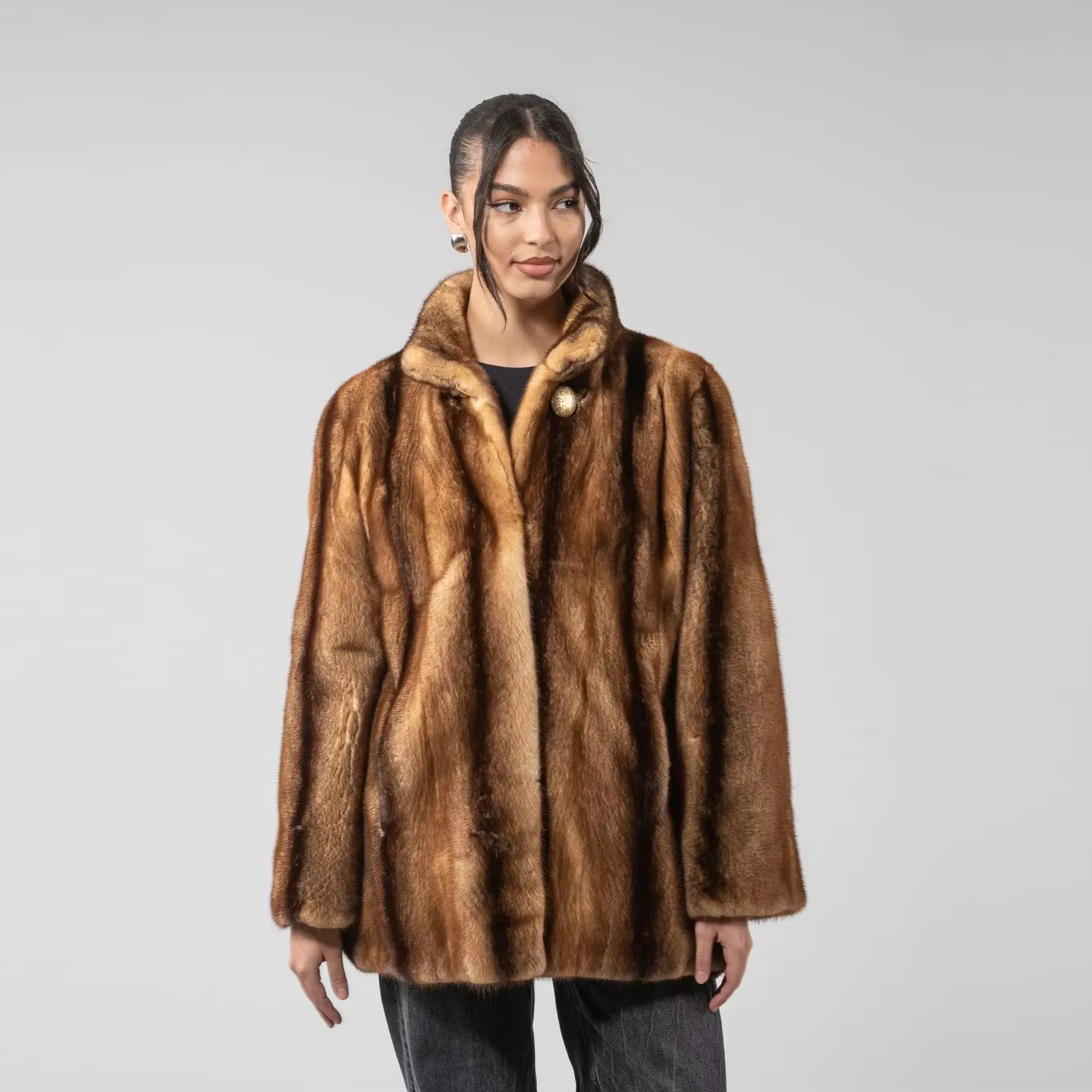 Laur 2026 Women Faux Mink Fur Coat Stand Collar Loose Winter Plush Outerwear